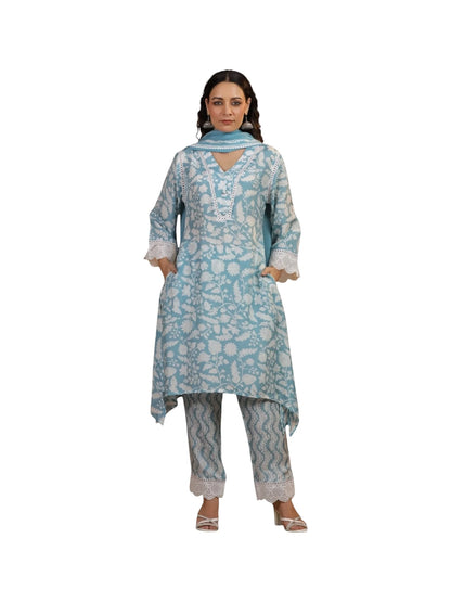 Blue Satin Silk Kurta Set
