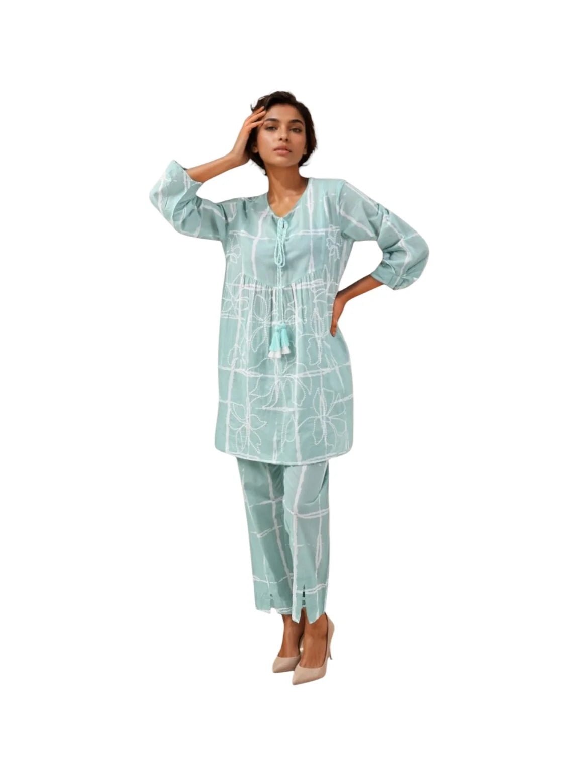 Blue Cotton Kurta Set with Delicate Threadwork