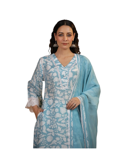Blue Satin Silk Kurta Set