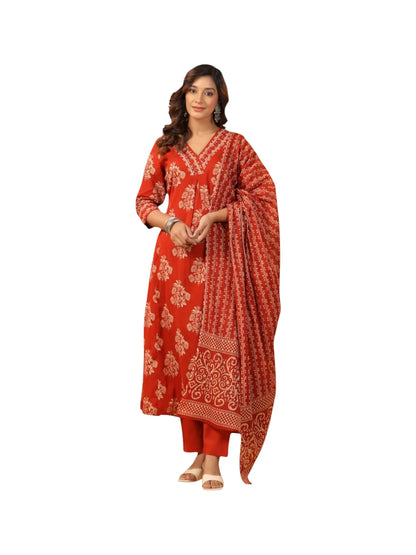 Orange Cotton Kurta Set