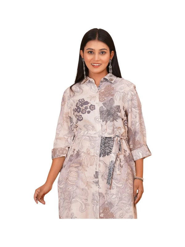 Beige Cotton Printed Kurta for Effortless Everyday Style