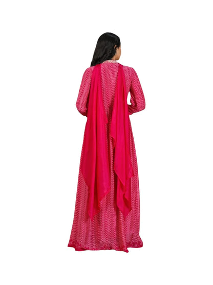 Pink Crepe Bandhej Kurta Set with Sequins & Pearl Detailing