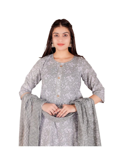 Grey Cotton Printed Kurta Set for Everyday Comfort
