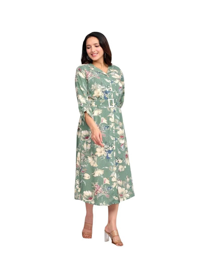 Green Cotton Printed Kurta with Artistic Floral Accents
