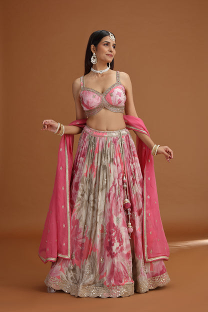 Pink Chinnon Lehenga Set