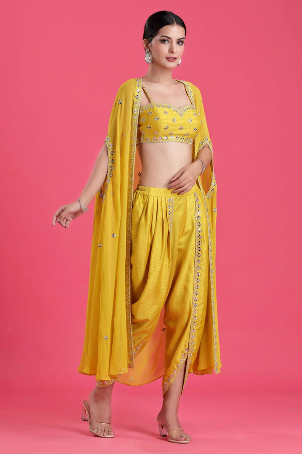 Mustard Yellow Indo Western Dhoti Set