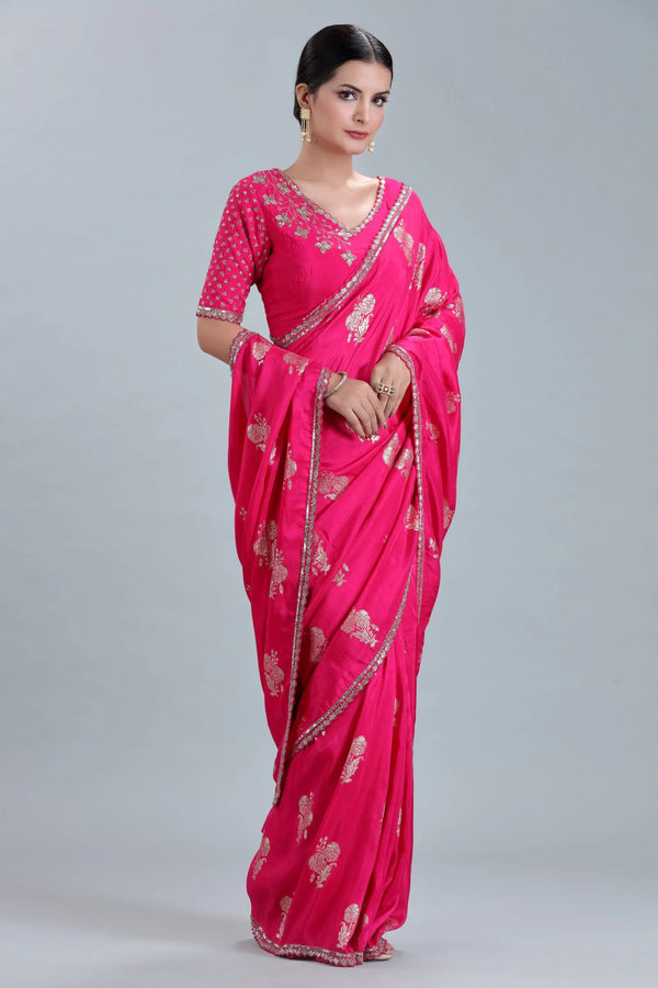 Red Dola Silk Saree with Sequins & Cutdana Work