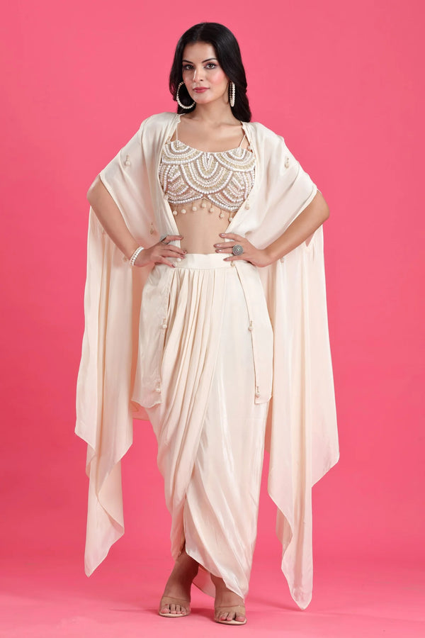 Milky White Indo-Western Crop Top With Jacket