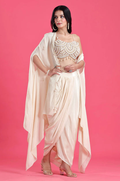Milky White Indo-Western Crop Top With Jacket