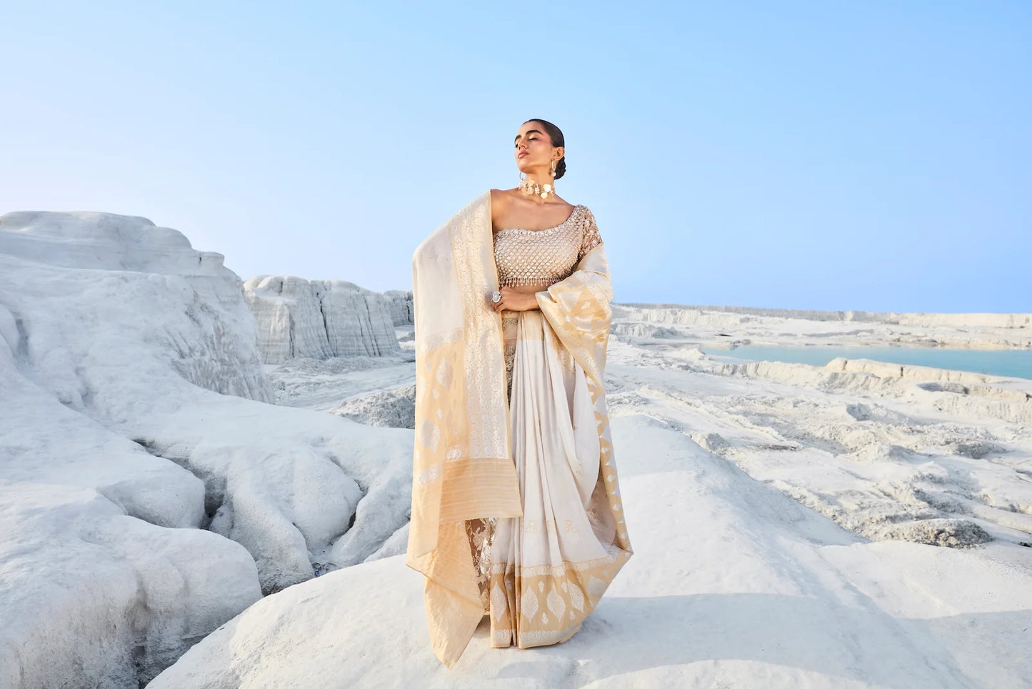 Moonlit Heirlooms - Ivory Tissue Banarasi Silk Saree with Intricate Weaving