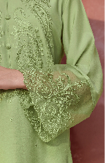 Pista Green Embroidered Unstitched Cotton Kurta Set with Printed Dupatta