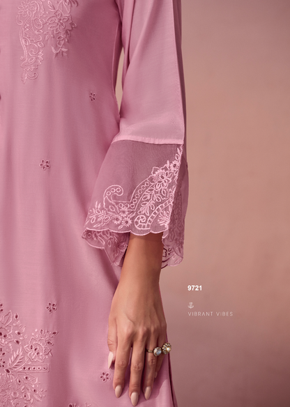 Pink Embroidered Unstitched Cotton Kurta Set with Printed Dupatta