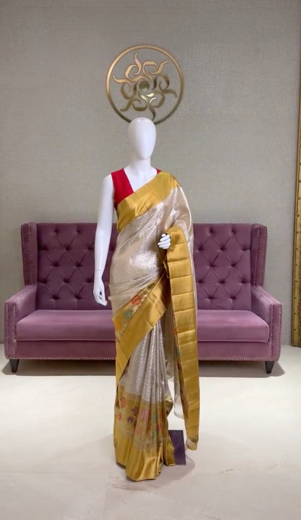 Golden Kanjivaram Silk Saree