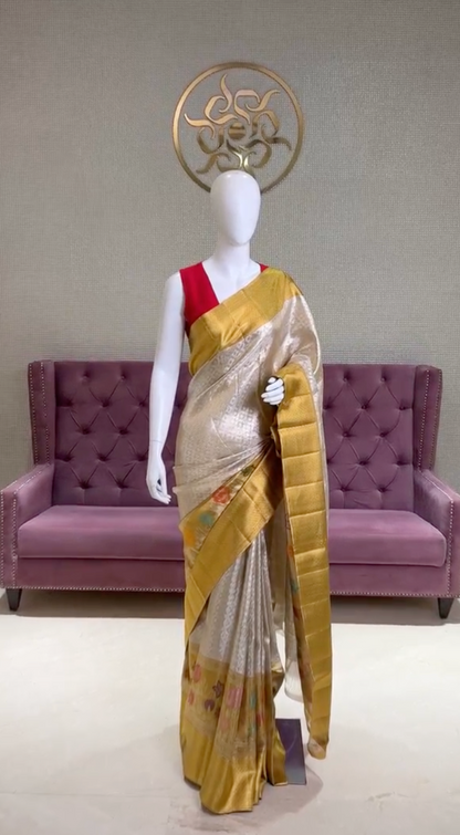 Golden Kanjivaram Silk Saree