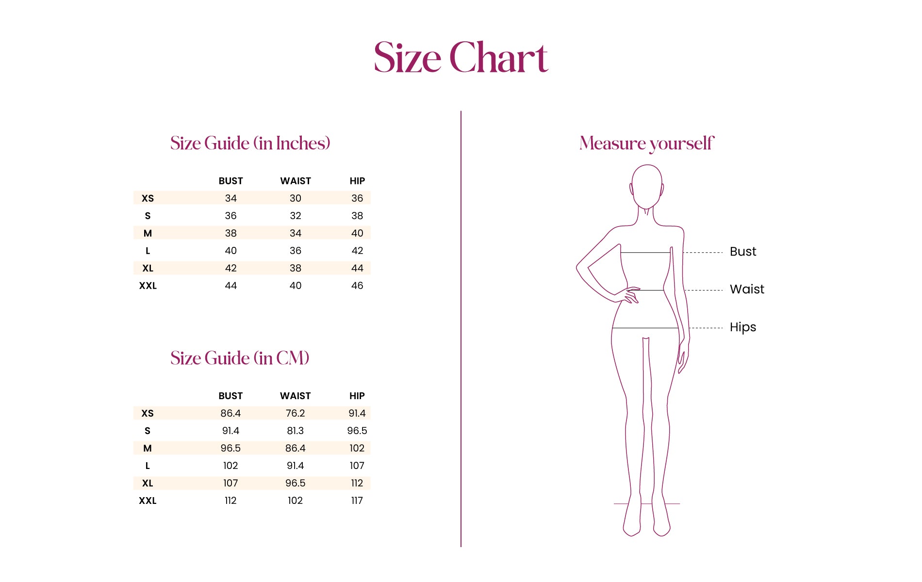 Size Chart Desktop