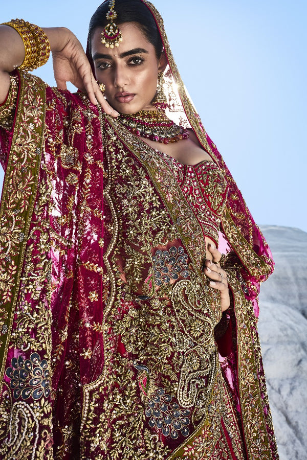 Moonlit Heirlooms - Pink Raw Silk Lehenga Set with Zardosi & Resham Embroidery