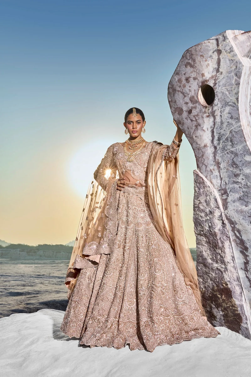 Moonlit Heirlooms - Golden Organza Lehenga Set with Zardosi & French Knot Embroidery Detailing