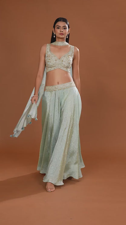 Green Banarasi Silk Salwar Suit