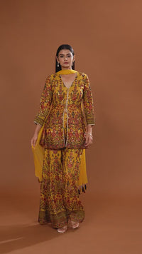 Yellow Georgette Set with Heavy Embroidery and Net Dupatta