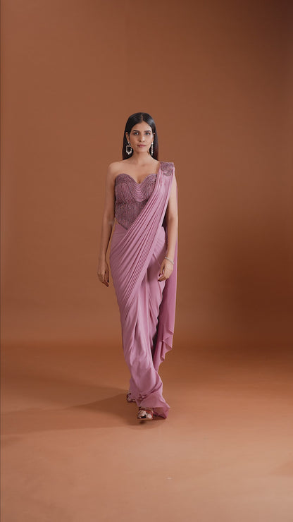 Onion Pink Lycra Saree with Organza Blouse & Delicate Stone Work