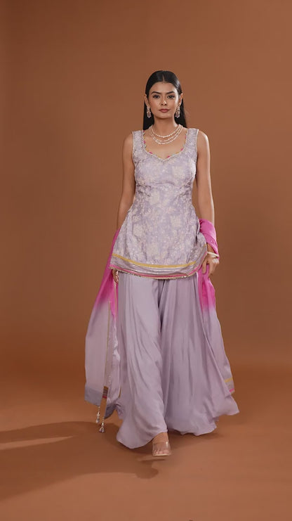Purple Salwar Suit with Mirror and Zari Embroidery