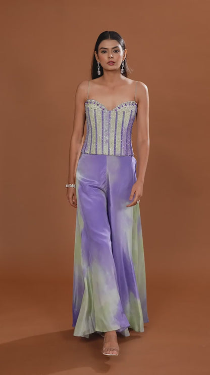 Purple Satin Silk Salwar Suit with Sequins and Stone Embellishments