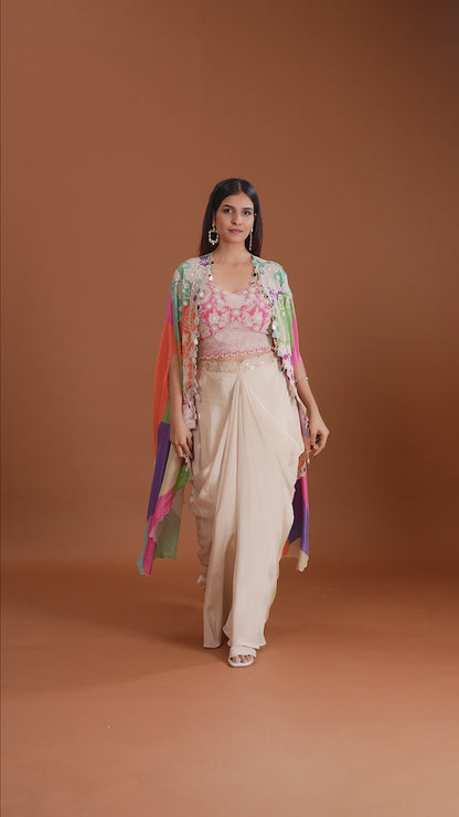 Pink Crepe Suit Set with Multi-Color Dupatta & Hand Work