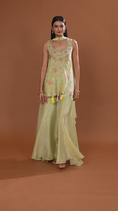 Green Banarasi Silk Salwar Suit with Zari and French Knot Embroidery