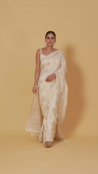 Ivory Dola Silk Saree with Unstitched Blouse