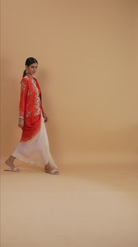 Rust Dola Silk Suit Set with Moti, Thread Work & Zardosi