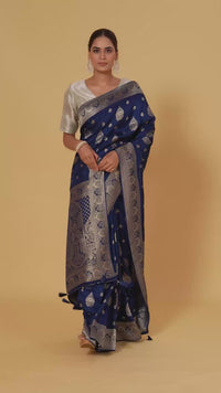 Blue Dola Silk Saree with Unstitched Blouse