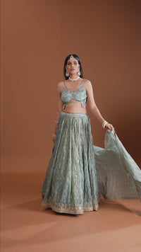 Green Tissue Lehenga Set with Organza Dupatta & Zari Zardosi Work