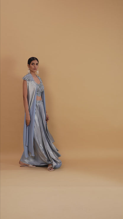 Blue Tissue Saree with Net Blouse & Abla-Cutdana Work