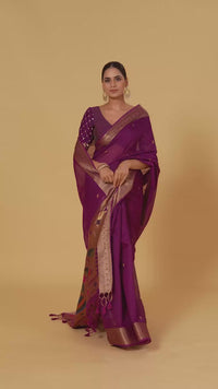 Purple Woven Chanderi Saree with Unstitched Blouse