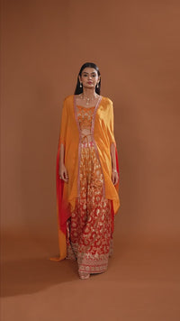 Orange Raw Silk Salwar Suit with Banarasi Silk Salwar and Organza Dupatta