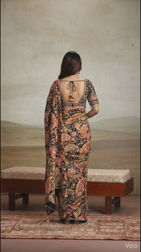 Elegant Black Crepe Saree with Zardosi, Moti, Sequence, Jadkan, Kundan, and Cutdana Work