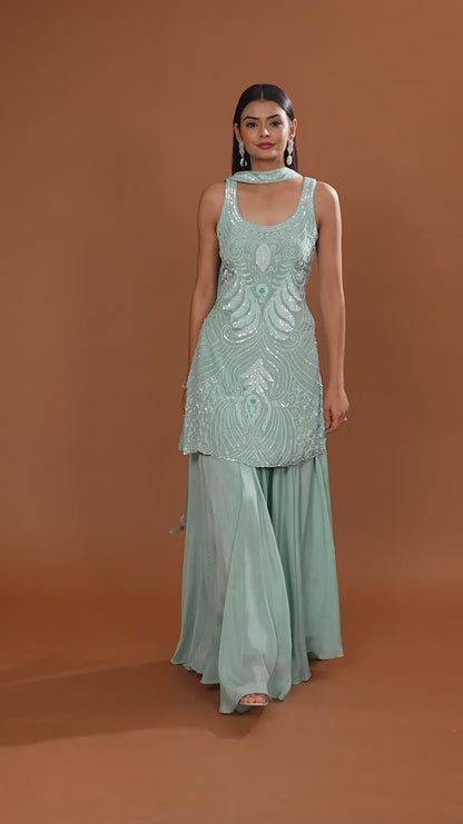Blue Chinnon Salwar Suit with Sequins and Cutdana Work