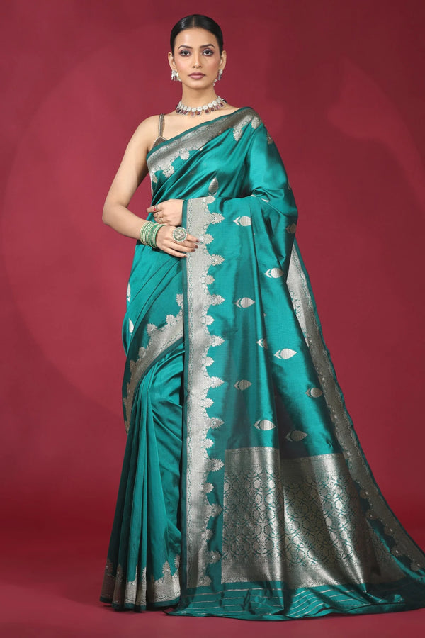 Teal Green Banarasi Silk Saree with Zari Weaving