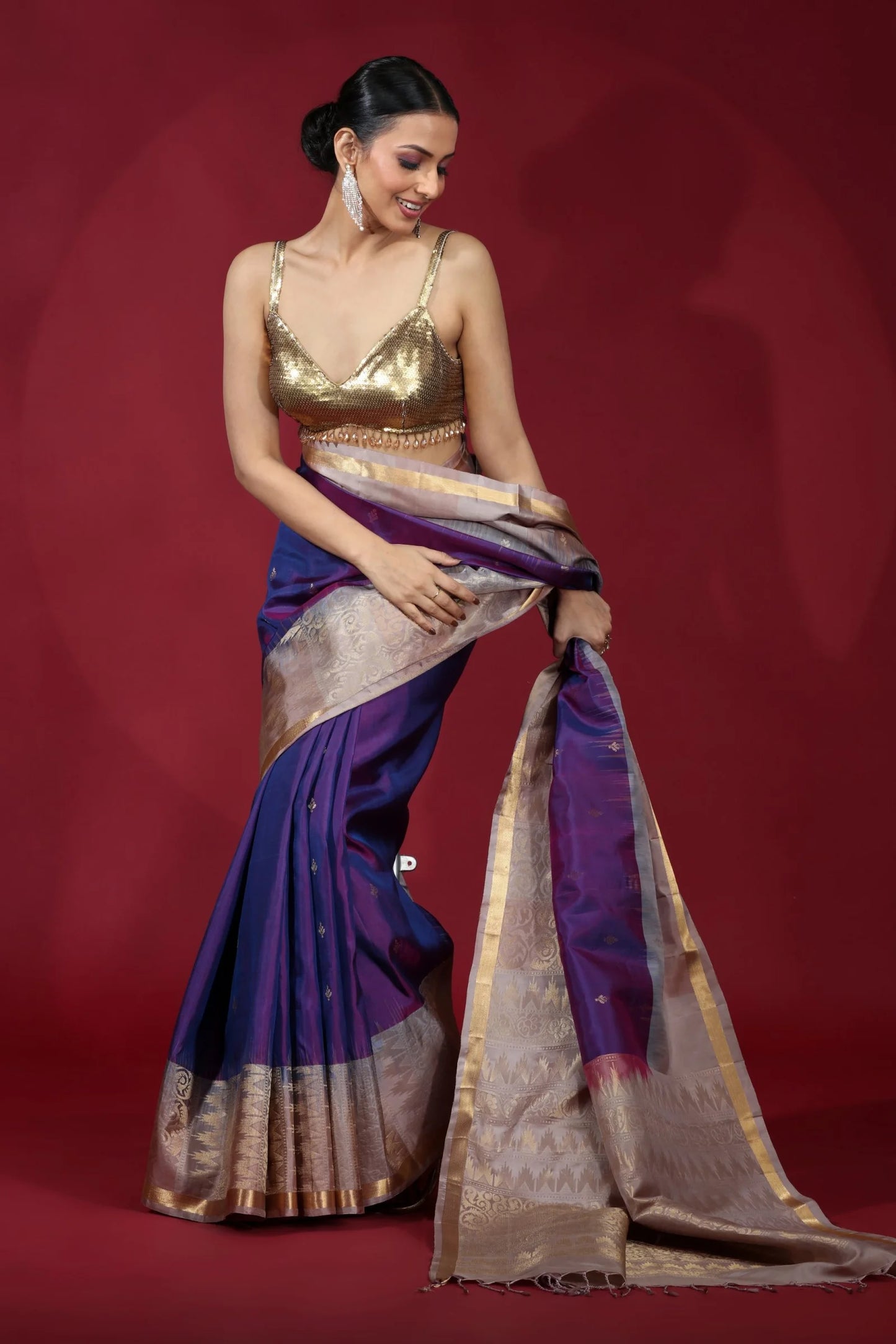 Gold & Purple Kanjivaram Silk Saree