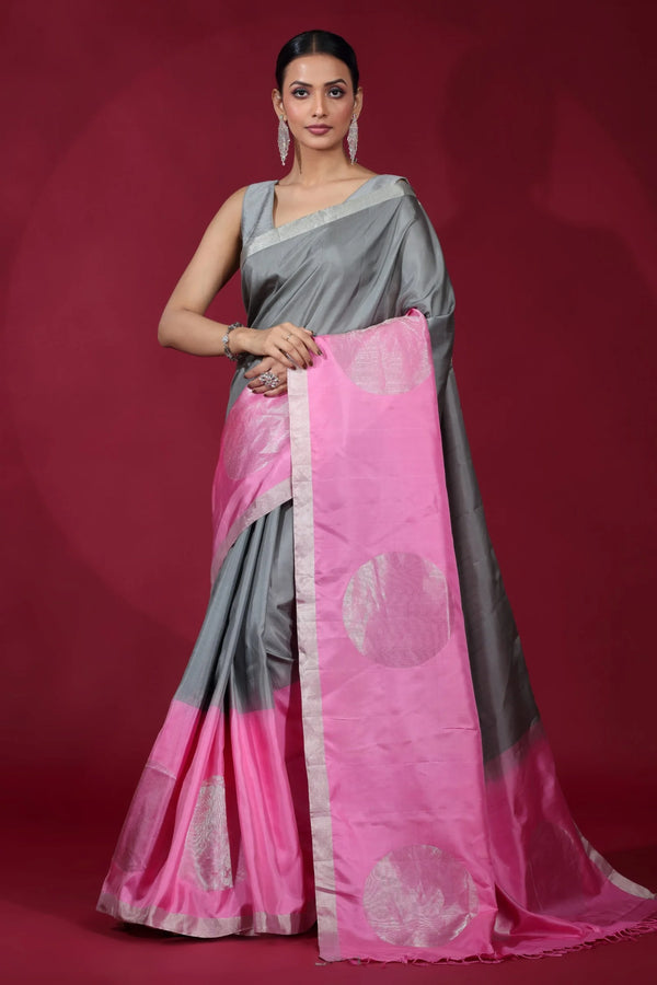 Pink Kanjivaram Silk Saree with Geometric Weaving