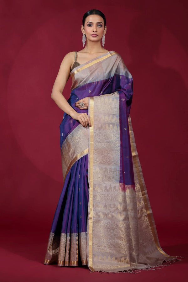 Gold & Purple Kanjivaram Silk Saree