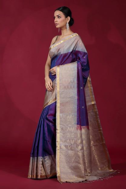 Gold & Purple Kanjivaram Silk Saree