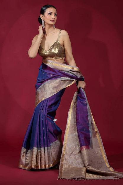Gold & Purple Kanjivaram Silk Saree