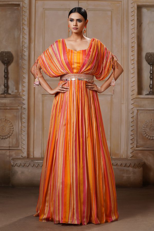 Cream color beautiful Indo-western gown – Panache Haute Couture