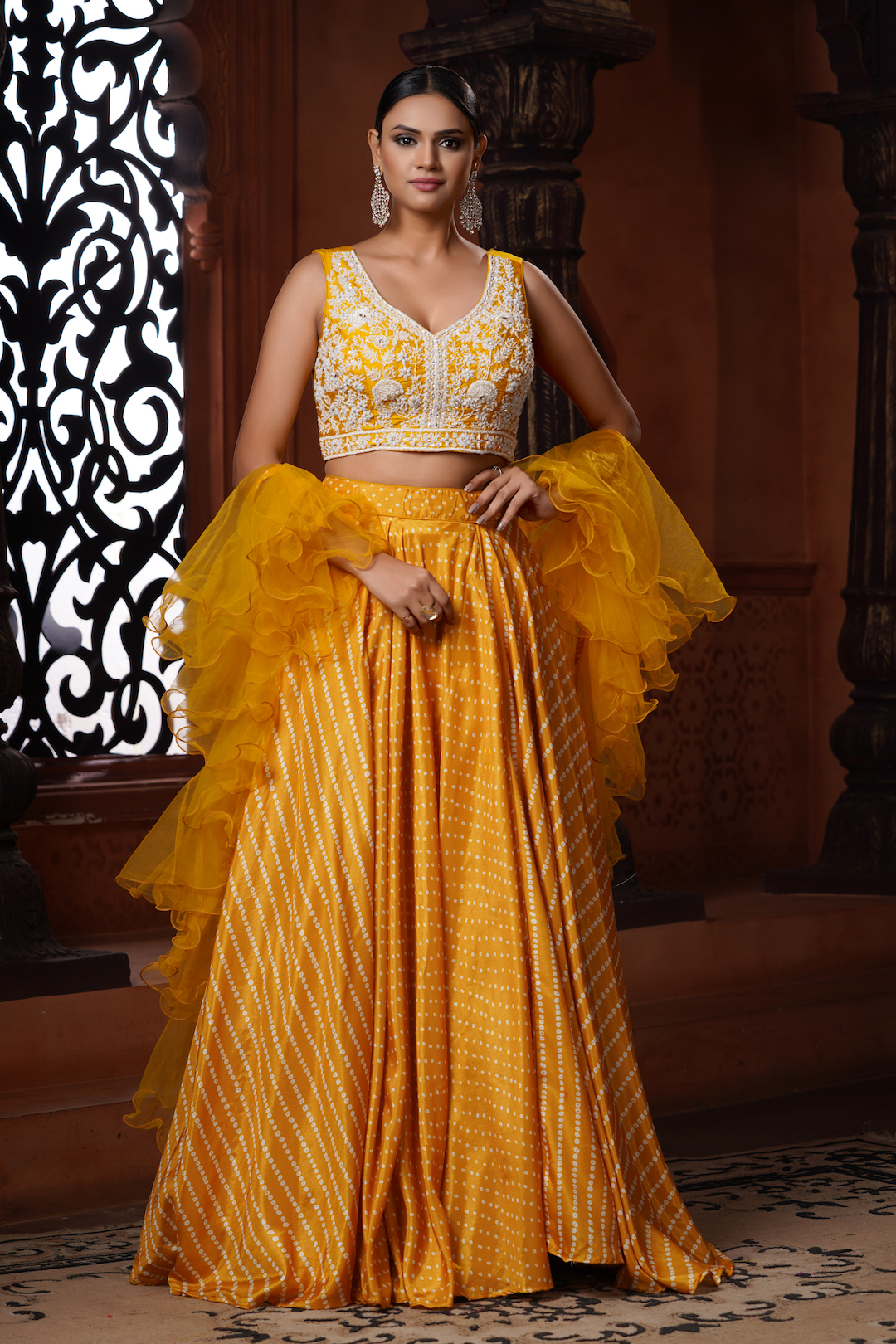 Bandhani Style Yellow Bollywood Lehenga Choli