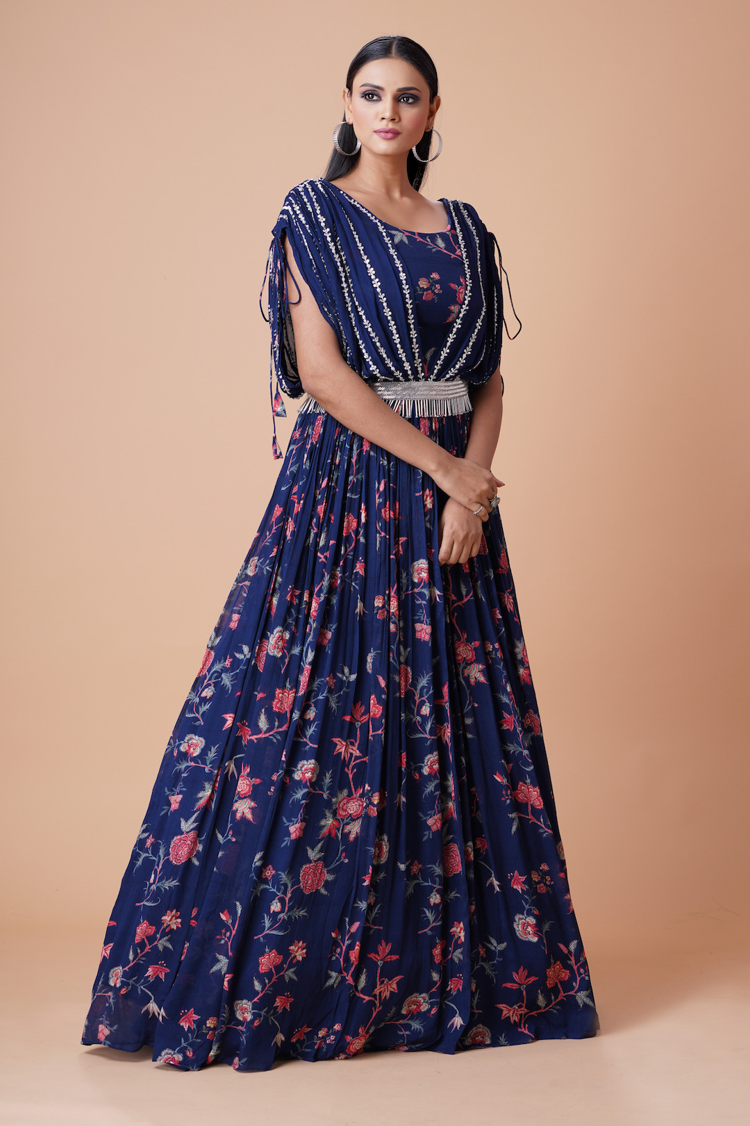 Royal Blue Embellished Festive Fusion Indo-Western Gown – Roopkala ...
