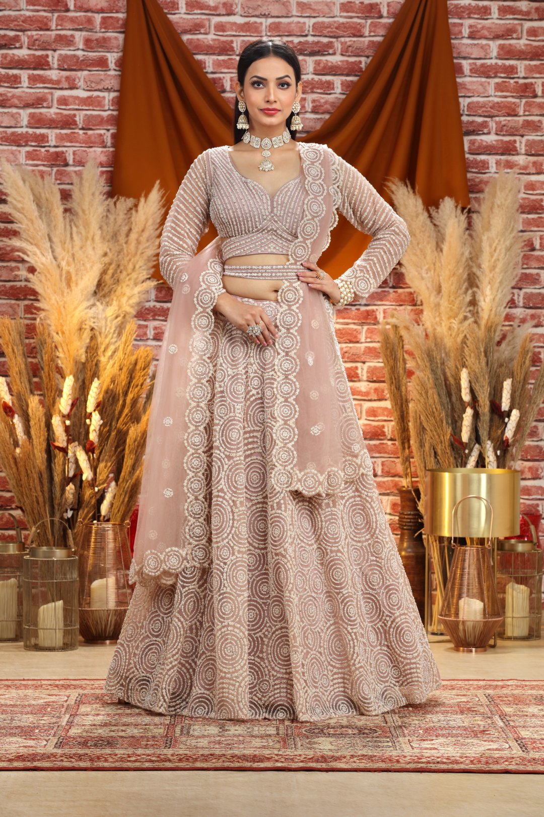 Dusty Pink Embroidered Bridal Lehenga Roopkala Heritage